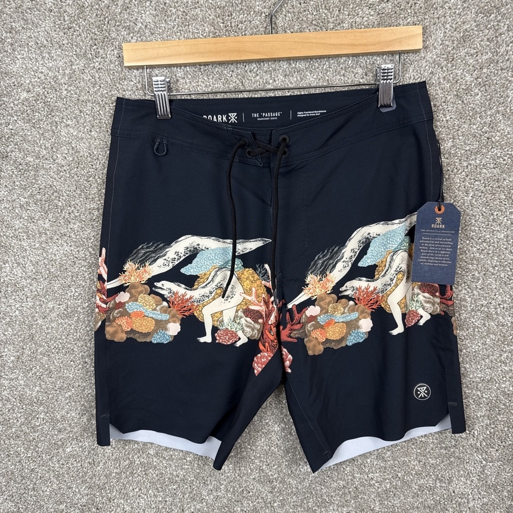 Roark The Passage Primo 18 Yiling Boardshorts Mens 28 Dark Navy Eel Coral NEW - Picture 2 of 7